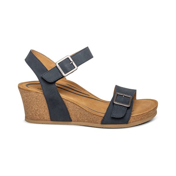 Aetrex Women's Lexa Quarter Strap Wedge Sandals Navy Sandals UK 4136-541